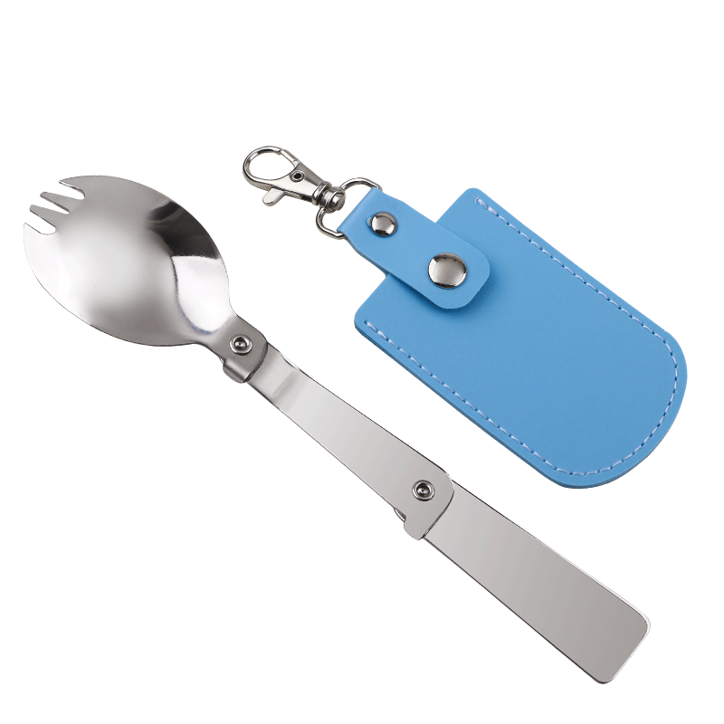 UOSO foldable spoon 304 stainless steel folding portable tableware fork and spoon for students and children 304 dual-purpose spoon