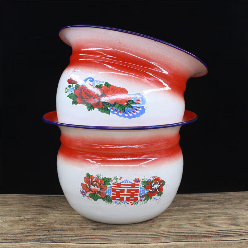 Yi Jinglian old-fashioned thickened enamel spittoon short spittoon bucket children's enamel urinal urinal bucket elderly toilet wedding spittoon (white) short spittoon