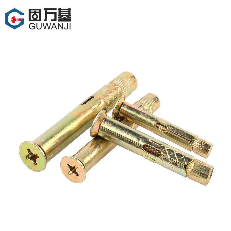 Guwanji color zinc cross countersunk head expansion screw flat head built-in door and window pull-explosion internal expansion bolt implosion screw color zinc material M6*50 10 pieces
