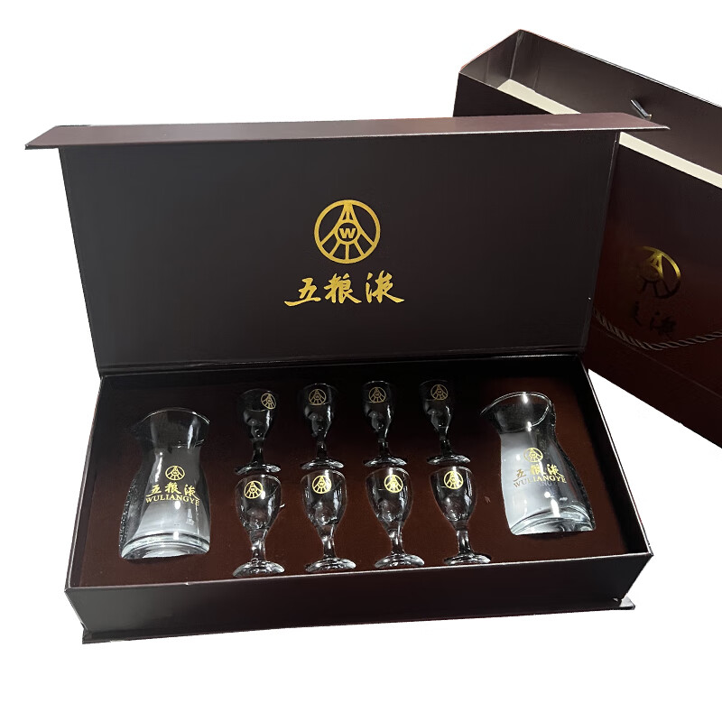 New original Wuliangye wine set, two pots and eight cups, liquor divider, liquor glass, eighth generation gift, no handle, 100 ml pot (Wuliang standard)