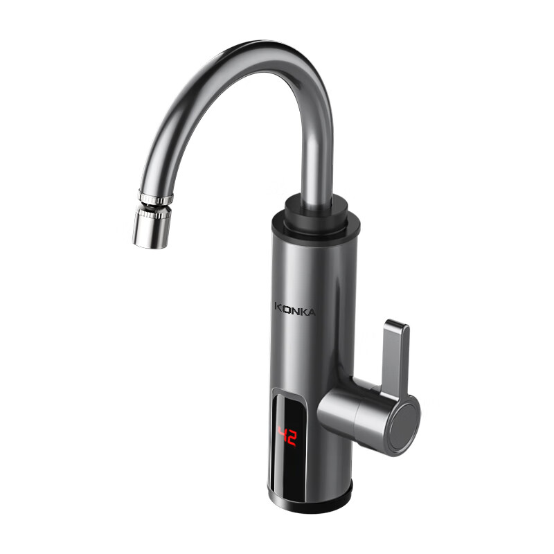Konka electric hot water faucet instantaneous bottom inlet water heater quick heating frequency conversion constant temperature mechanical rocker arm faucet kitchen bathroom household hot and cold regulating electric water heater kitchen treasure intelligent digital display Galaxy gray + leakage protection plug
