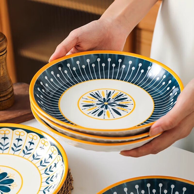 Persson Nordic Series Plate Home Ceramic Dish Plate Creative Simple Tableware Plate Bowl Set Mixed Round Plate 4 pcs 8 inches