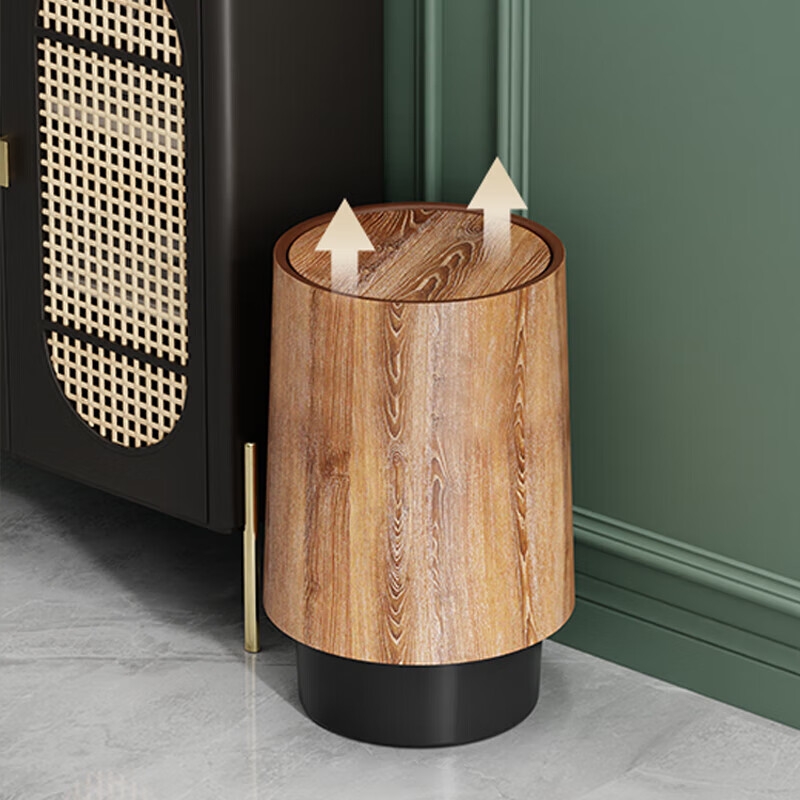 SaAijie Retro Imitation Wood Grain Trash Can 2024 New Household Flip Cover Large Capacity Living Room Office Commercial Chinese Paper Basket Large - Upgraded Flip Cover