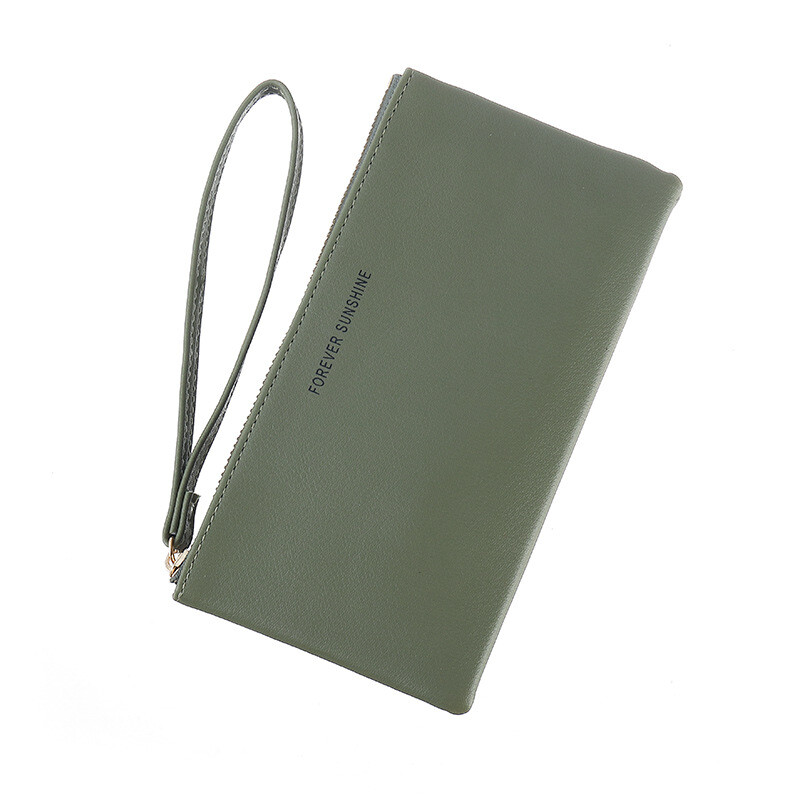 SHU GUO ER Korean style fashion wallet for women long thin zipper solid color simple large capacity multi-card slot clutch wallet for women yellow