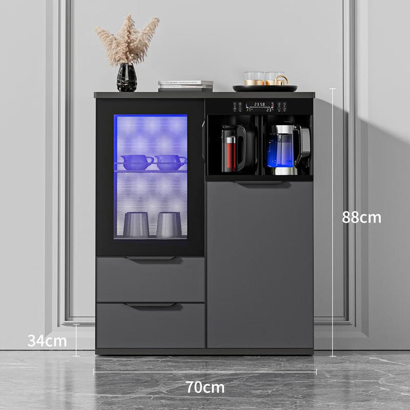 Melinda's new home commercial multifunctional intelligent solid wood tea bar machine fully automatic water filling vertical water dispenser refrigerator refrigeration freezing living room tea water all-in-one milk bottle sterilization cabinet solid wood 619-1 high-grade gray (disinfection cabinet)