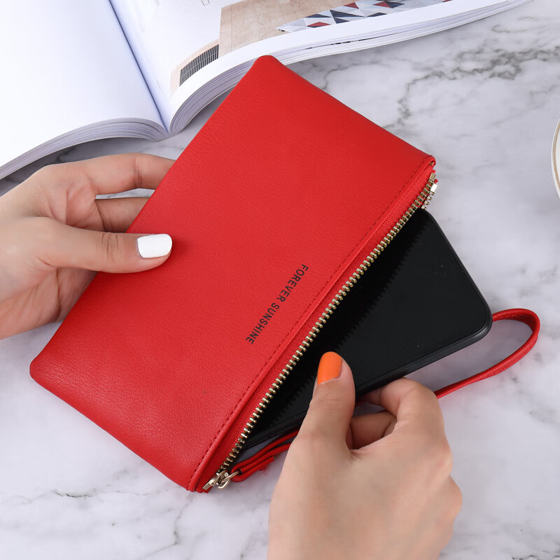 SHU GUO ER Korean style fashion wallet for women long thin zipper solid color simple large capacity multi-card slot clutch wallet for women yellow