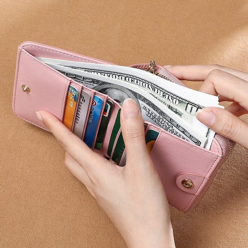 Viney short cowhide zipper wallet multi-function multi-card slot small wallet wallet new women's wallet taro powder for wife girlfriend high-end practical birthday gift girlfriend