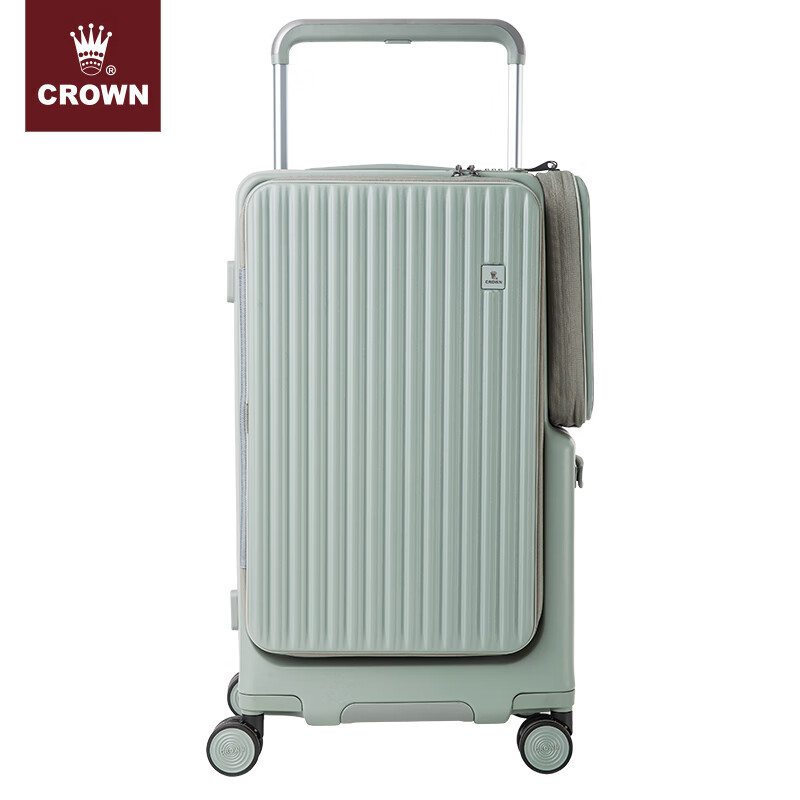 CROWN multifunctional front and rear opening lid multi-compartment large capacity suitcase travel abroad trolley case 5305 sapphire color zipper required for check-in 25 inches