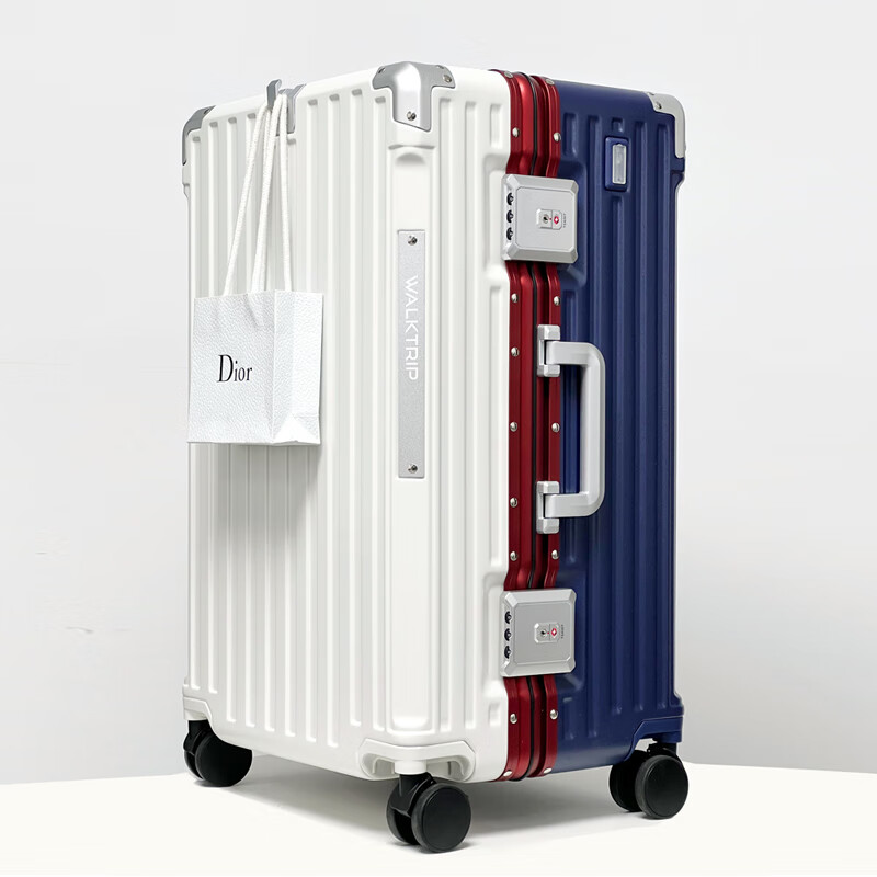 Travel large-capacity suitcase for women, new oversized suitcase, business overseas trolley case, large password case, leather suitcase for men, white with blue, 32 inches (thickened, large capacity + multi-function)