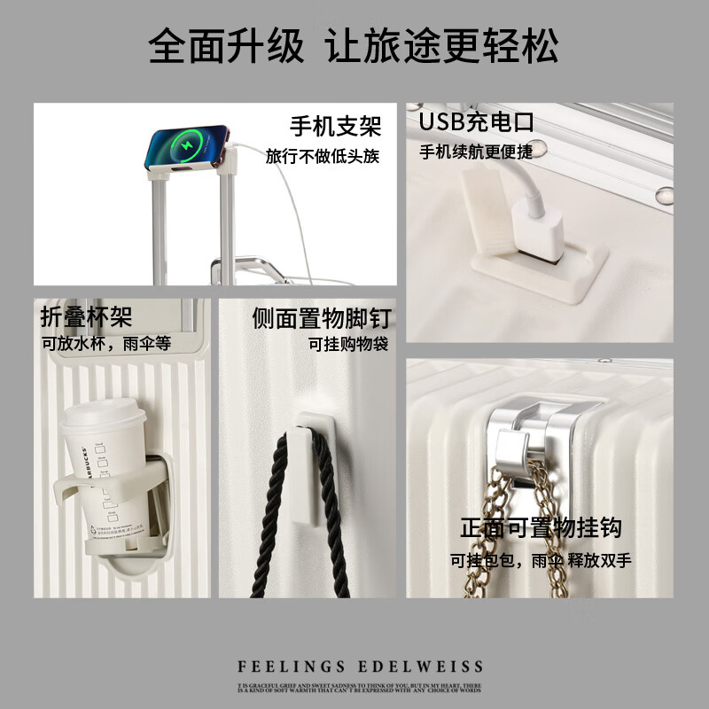 Kangaroo (KANGAROO) large-capacity suitcase, multi-functional suitcase, high-looking aluminum frame trolley case for male and female students, universal wheel password box, black / double closed wet and dry lining / charging port 32 inches, widened and deepened, Max explosion-proof aluminum frame