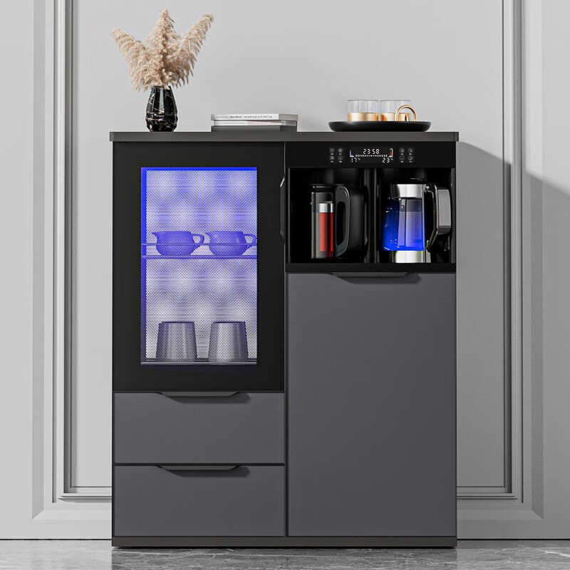 Melinda's new home commercial multifunctional intelligent solid wood tea bar machine fully automatic water filling vertical water dispenser refrigerator refrigeration freezing living room tea water all-in-one milk bottle sterilization cabinet solid wood 619-1 high-grade gray (disinfection cabinet)
