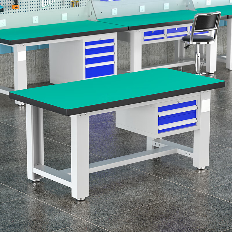 Baigang Heavy Duty Workbench Anti-static Maintenance Table Factory Workshop Fitter Operation Table Assembly Line Packing Table Fixed Four Drawers + Double Hanging Plate + Light Stand + Shed Plate 2100*750*800mm
