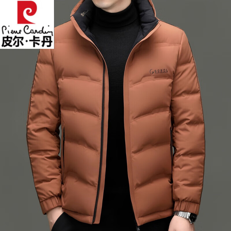 Pierre Cardin high-end short goose down jacket for men 2025 winter new cold-proof thickened cold-proof clothing casual men's jacket black-90% white goose down removable hood L 175 (120-135 catties)