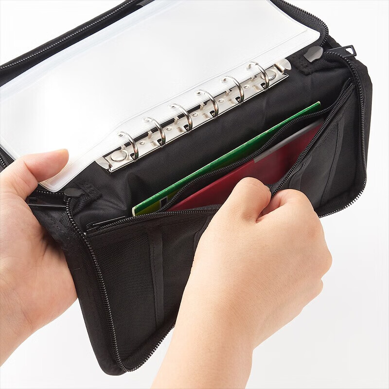 MUJI document bag, polyester fiber passport holder, transparent inner bag, New Year's Valentine's Day gift, black