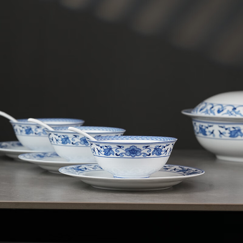 Jingdezhen Official Ceramic Red Leaf Tableware Set Household Dishes Dining Plate Soup Bowl Noodle Bowl Combo Moving Gift Ruyi Tangzhi 5-inch Rice Bowl 2 pieces