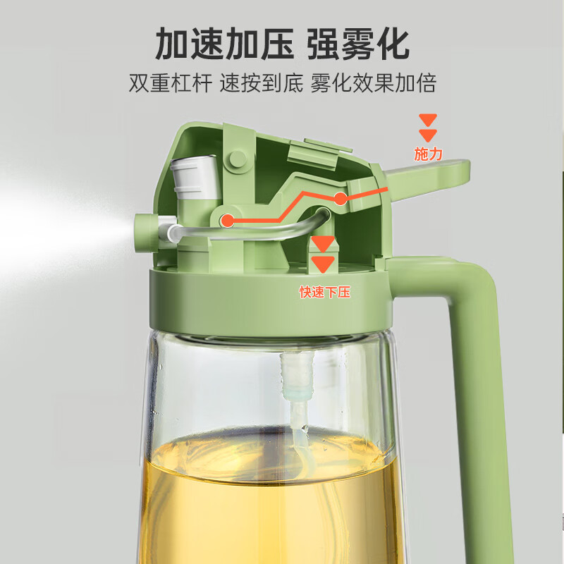Double gun oil kettle spray kettle pouring oil and spraying all-in-one edible oil glass oil kettle for kitchen household without oil hanging olive green