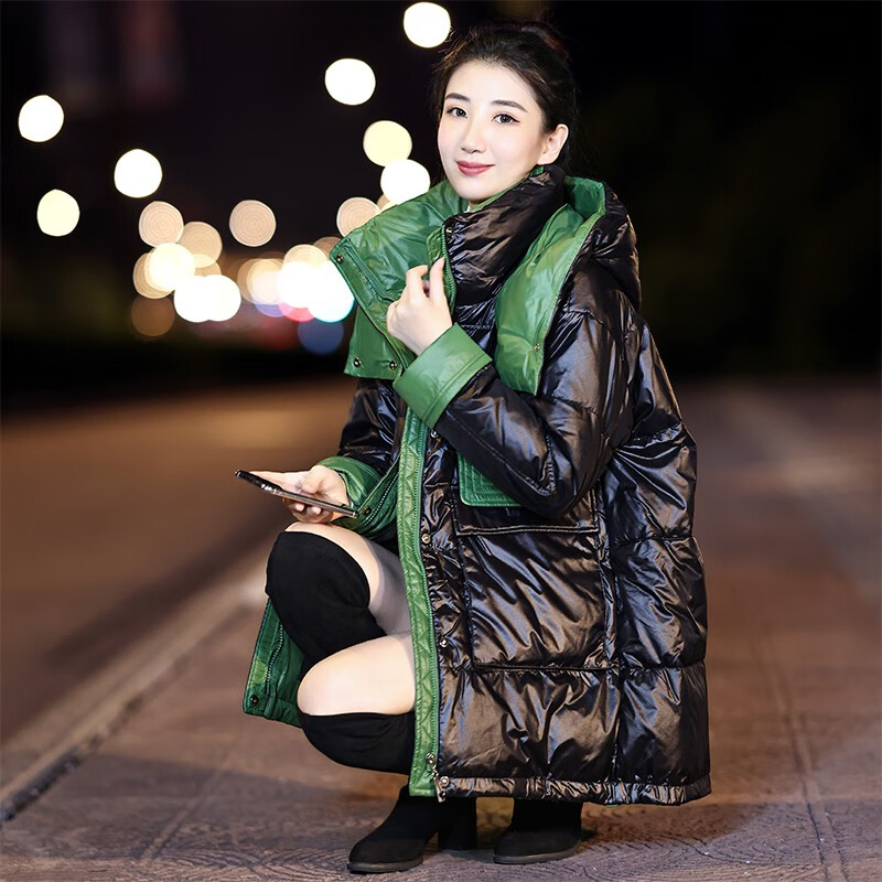 Xiuzhi (xiuzhi) no-wash glossy down jacket women's mid-length 2025 winter new thickened and warm little white duck down jacket black S 90-128 pounds or less