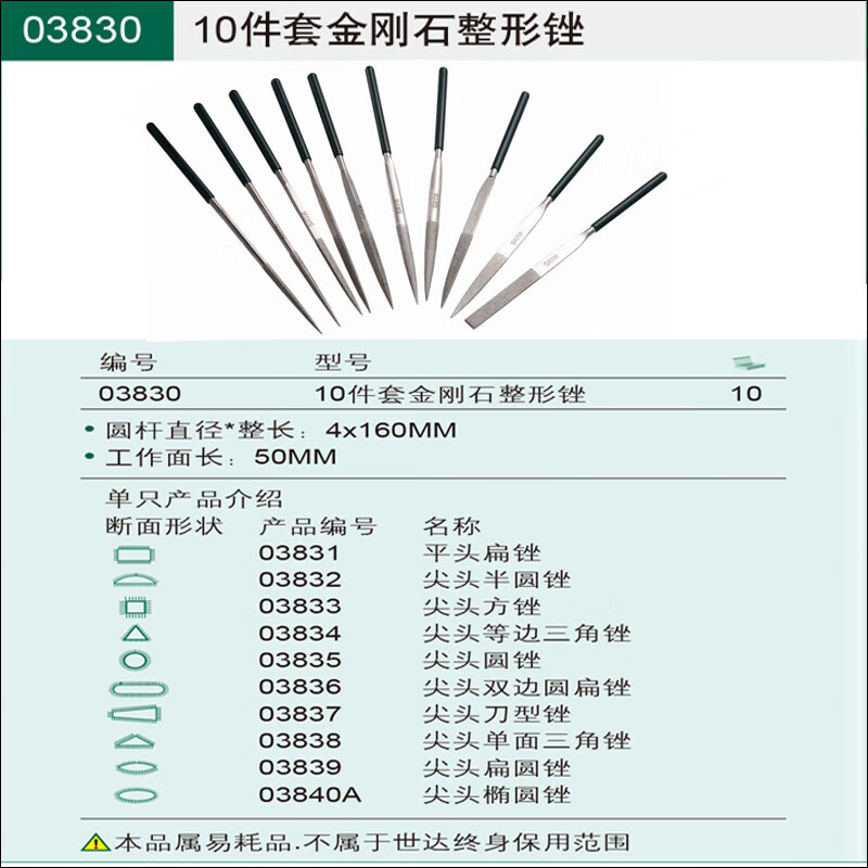 SATA 10pcs diamond file set mini small file flat file 4*160mm 03830