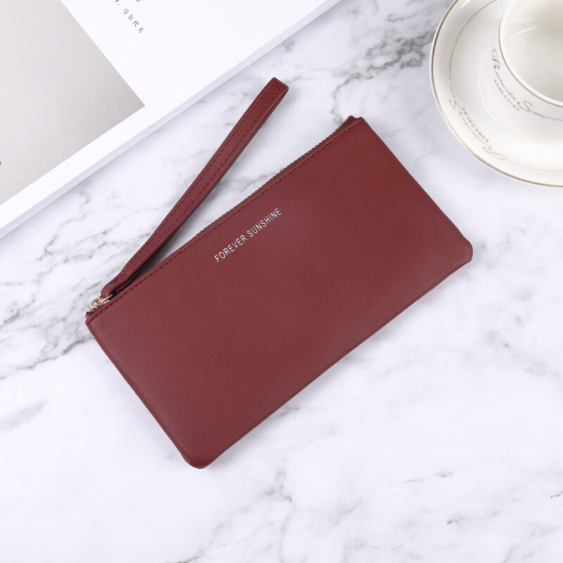 SHU GUO ER Korean style fashion wallet for women long thin zipper solid color simple large capacity multi-card slot clutch wallet for women yellow