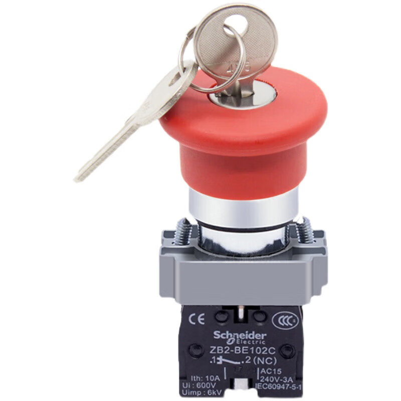 Electrical emergency stop button with key XB2-BS142C Emergency stop switch ZB2-BE102C 22mm key emergency stop 1 normally closed