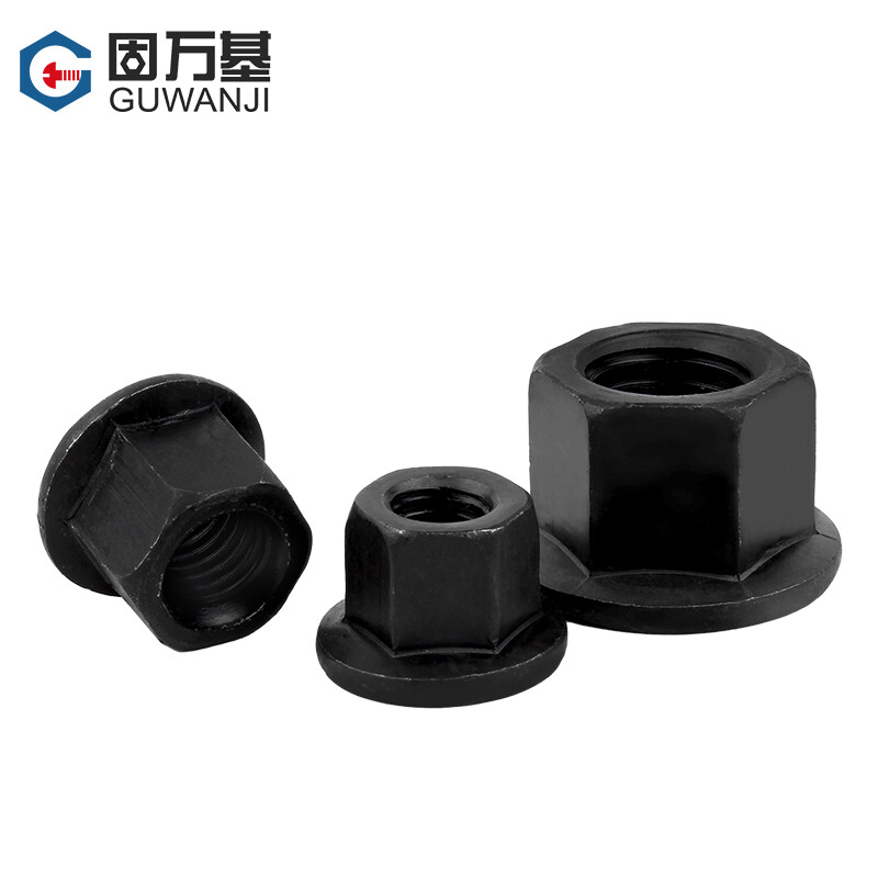 Guwanji grade 4.8/8.8 high strength flange nut hexagonal padded nut thickened pressure plate screw nut M8M10-M30 (grade 10.9) M10 10 pieces black 45# steel