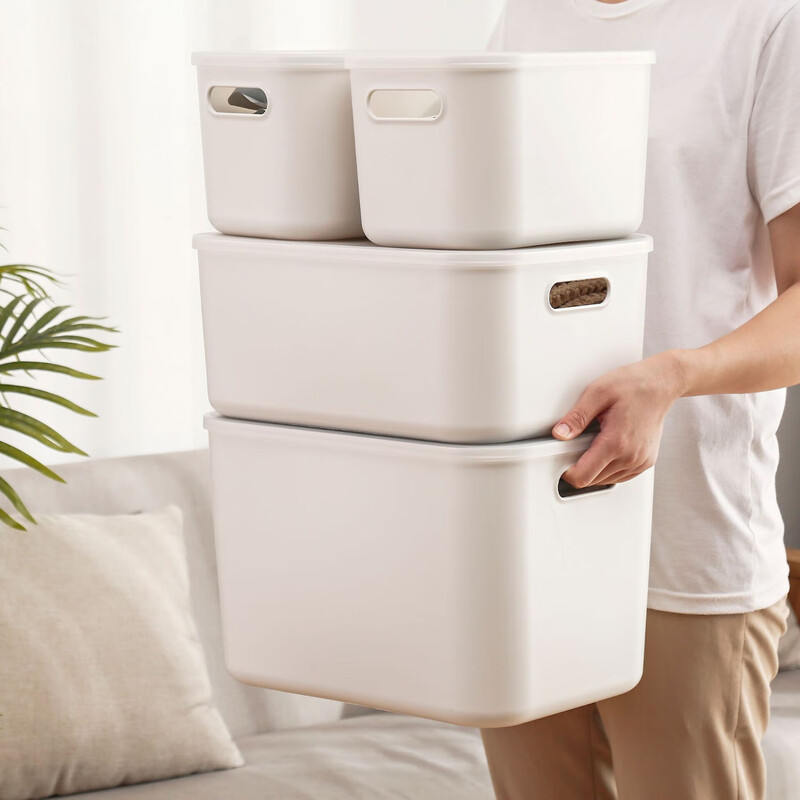 Box house sundry storage box snack toy desktop storage box household simple dormitory wardrobe clothes plastic storage box thickened large 3 pieces with lid (27*18*16)