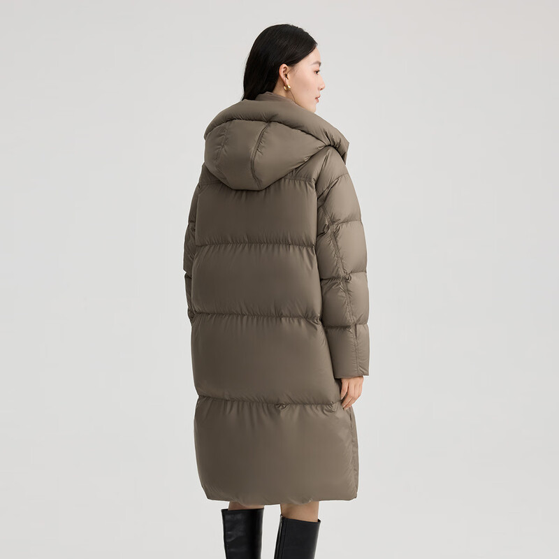 Ellai Puff Feel Down Jacket Women's Long Hooded Windproof Warm Coat Fashionable Duck Down New Year's Jacket Taupe M