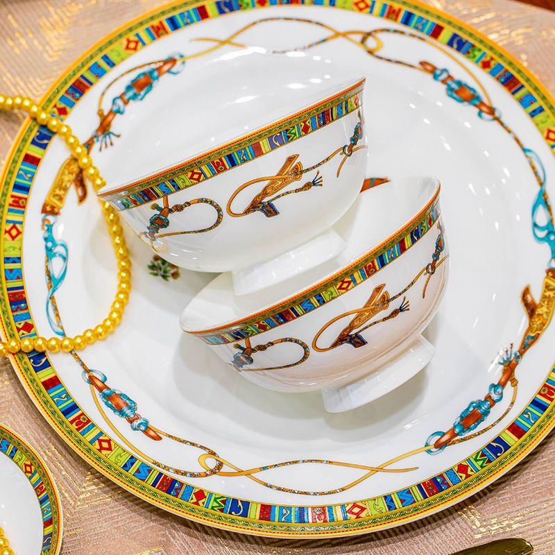 Da Mo Huang Jingdezhen tableware and dishes set household European light luxury ceramic dishes and chopsticks gift box Hermès - 56-piece set