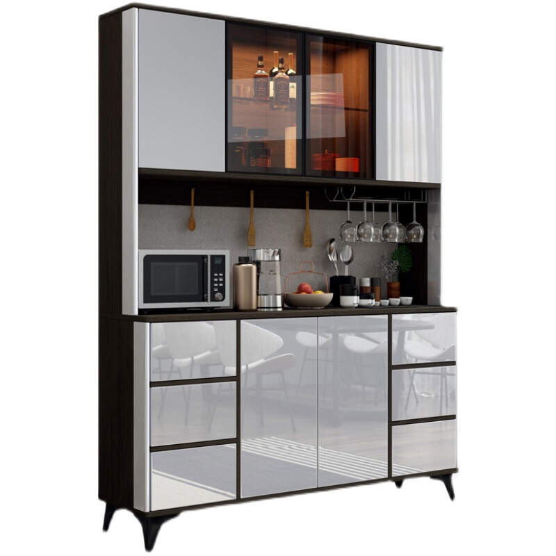 Miling 2025 new style modern simple light luxury wine cabinet multi-functional tea kitchen storage living room customized against the wall bright gray 80 double layer delivery and installation double door