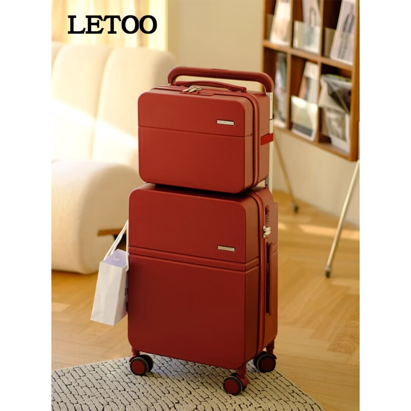 LETOO Official Authentic New Red 20-inch Wide Trolley Wedding Dowry Can Board Password Luggage Trolley Suitcase Red Zipper Box - Size Matching is More Practical 20-inch Can Boarding