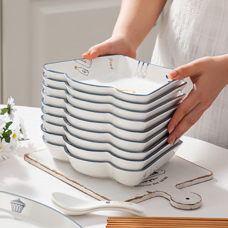 SUMEIJI tableware set, reunion dinner platter, tableware set, ceramic bowl and dish set, household bowls and plates, family New Year's Eve dinner plates and bowls, modern series - 18-piece platter set, 18-piece set