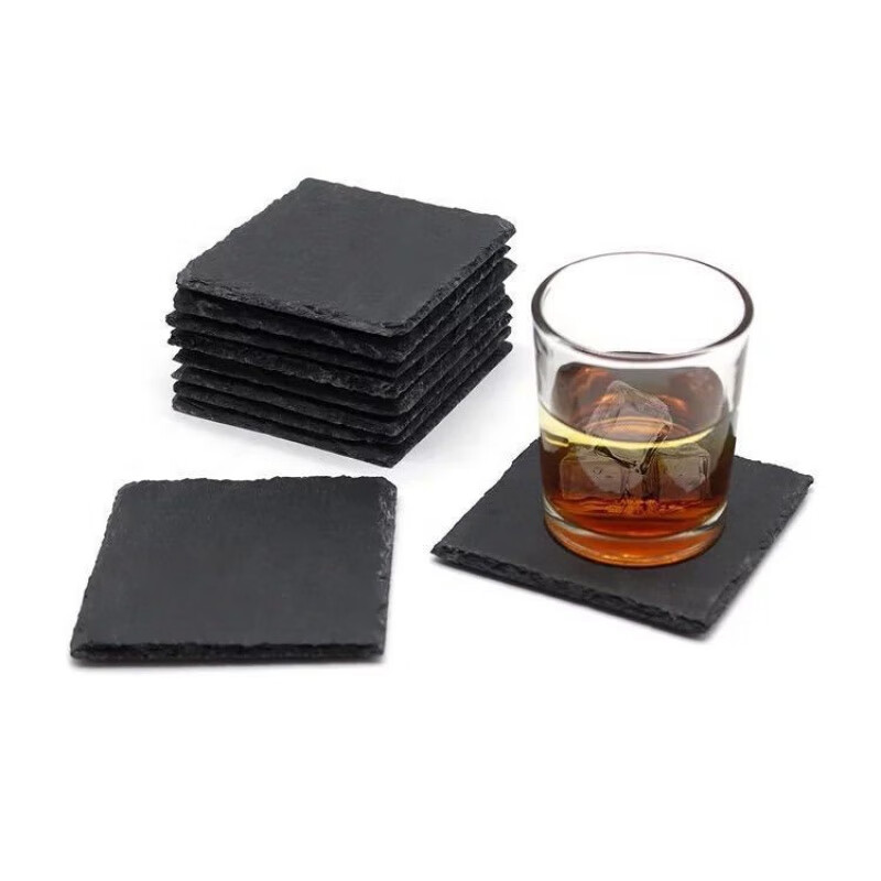Natural rock coaster Japanese slate coaster insulation pad bar restaurant slate coaster set wholesale round coaster 10cm*10cm