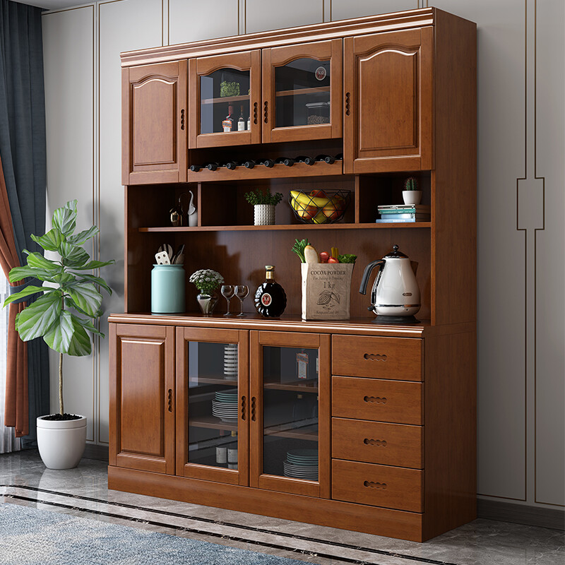 Morning Companion Sideboard Solid Wood Wine Cabinet Multifunctional Chinese Wall Storage Cabinet Tea Cupboard Restaurant Shelf Combination Cabinet Walnut Color Oak Imported from Thailand 105*42*200cm
