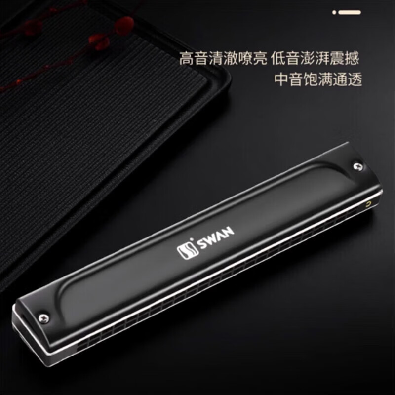 Swan imported gongs 28 holes polyphonic accented harmonica advanced adult beginner professional performance instrument C key 28 holes arc style black polyphony