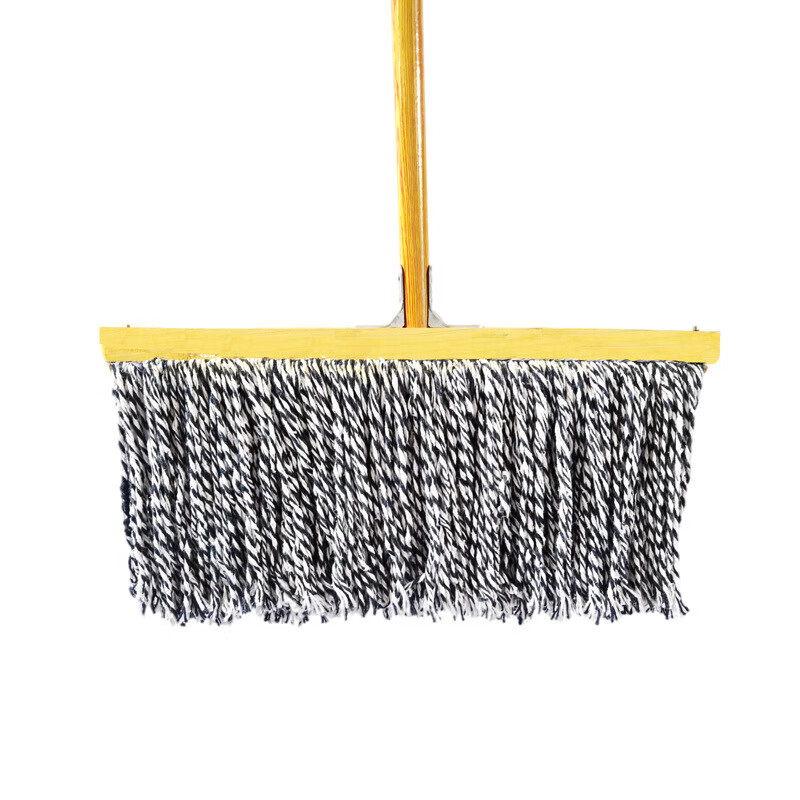 Old-fashioned cotton yarn mop floor mop reinforced lengthened wooden pole mop mop decontamination dry and wet cloth strip steel wire round head