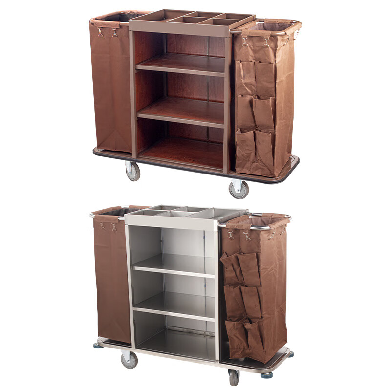 Hotel linen cart, guest room special work cart, hotel stainless steel service cart, cleaning cart, cleaning cart, black, exchange for multi-pocket bags, contact customer service