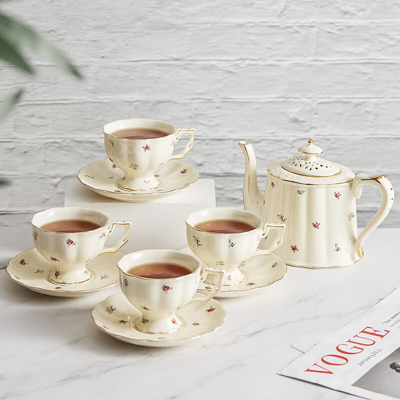 Boyei (BW) European-style ceramic coffee pot, hand brewing kettle, household afternoon tea kettle, light luxury gold-painted milk tea kettle, cold water kettle 850ml