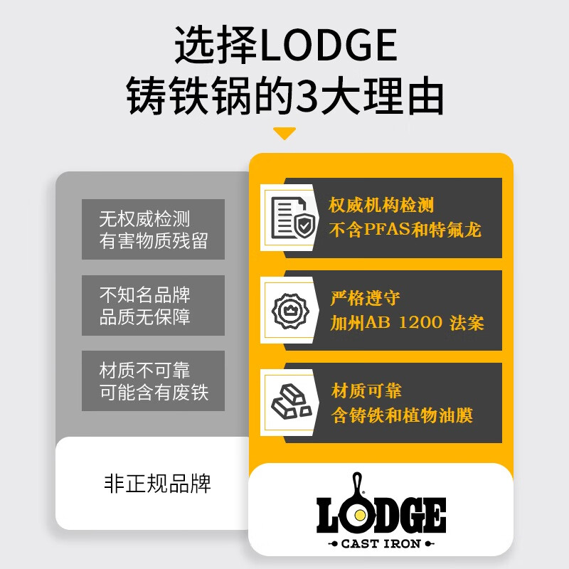 LODGE imported from the United States Rocky pan is not easy to stick cast iron pan uncoated frying pan frying steak pan L8SK3- 26cm