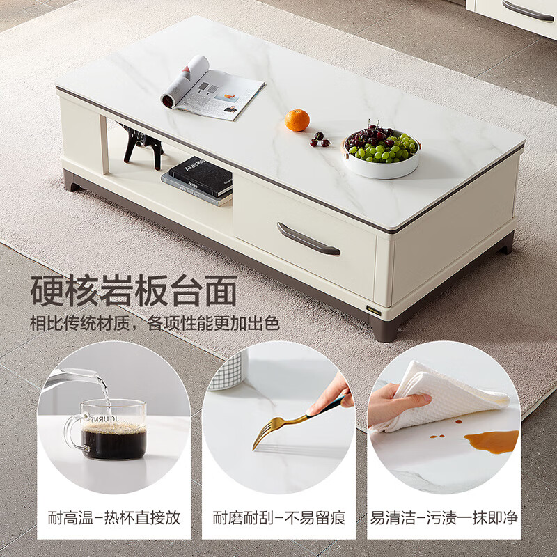 Quanyou Home Coffee Table Simple Nordic Small Apartment Living Room Home Table Slate Table Top Coffee Table Storage Storage Cabinet