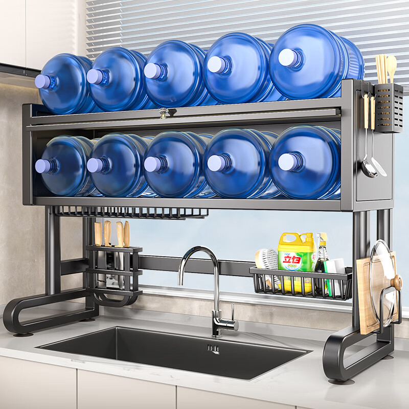 Benwang (BW) stainless steel kitchen sink rack drain rack dishwasher sink dustproof multi-functional dish drain cabinet gun gray 85cm long luxury fully equipped