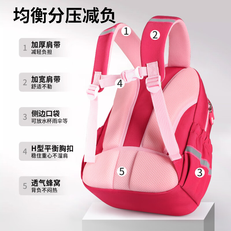 Disney (Disney) children's schoolbags kindergarten girls first and second grade strawberry bear lightweight boys and girls backpack st80264 rose red