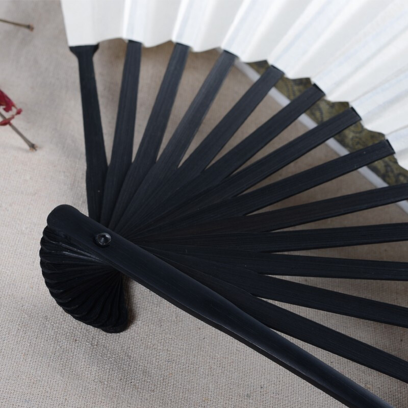 Wang Xingji fan souvenir Chinese style folding fan ancient style intangible cultural heritage diy blank rice paper fan handmade folding fan non-stick imitation ebony alum surface white paper fan (non-stick) 9 inches