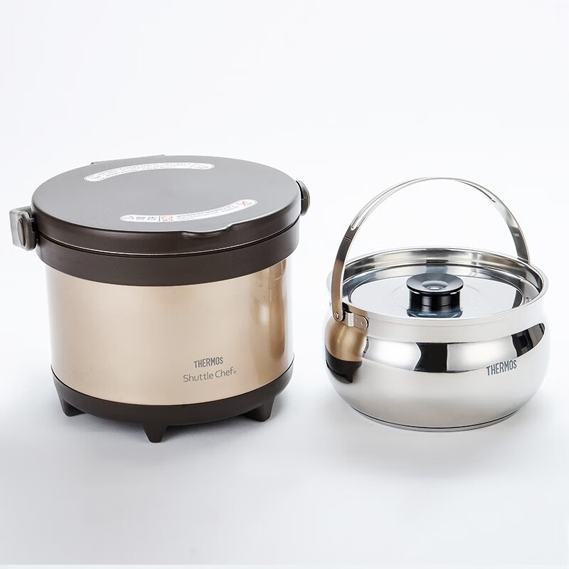 THERMOS stew pot, fire-free stew pot, high vacuum stainless steel thermal insulation soup pot, outdoor camping 2.6L TCRA-3000 gold 2.6L