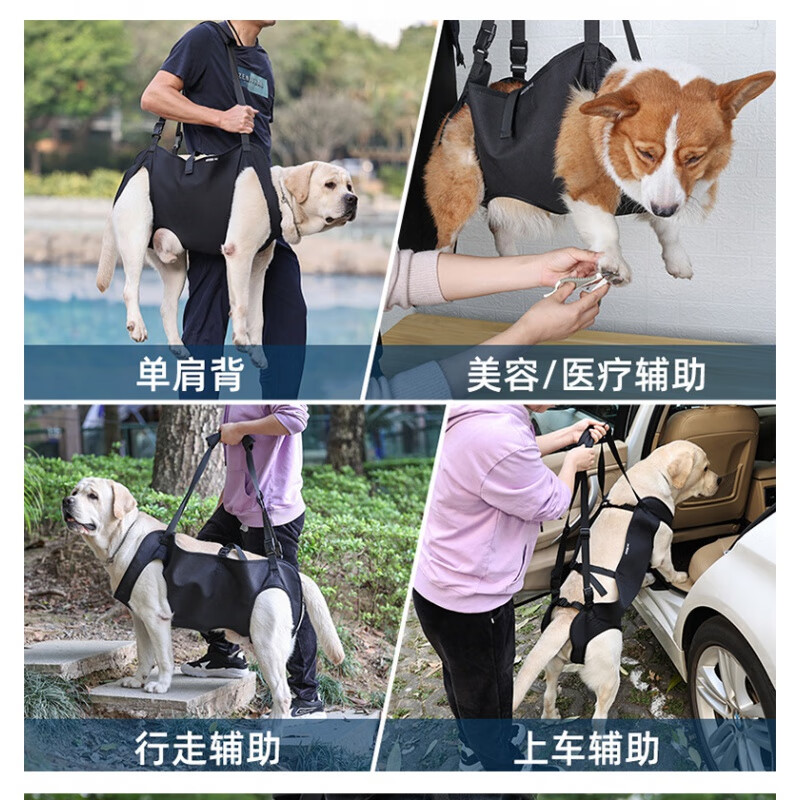 OIMG dog leash portable auxiliary belt for elderly dogs, disabled dog rehabilitation exercise belt, upstairs assistance belt, black L-large