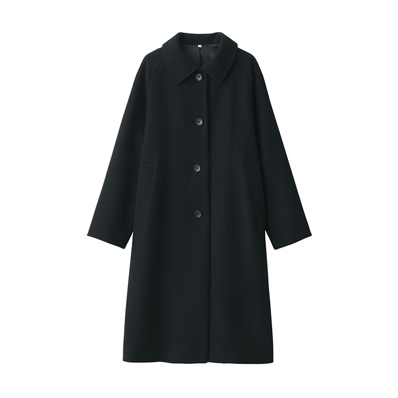 MUJI Women's Wool Mixed Stand Collar Coat Woolen Coat Mid-Length Women's Winter Jacket Women's BD0Z6A4A Black XL (165/92A)