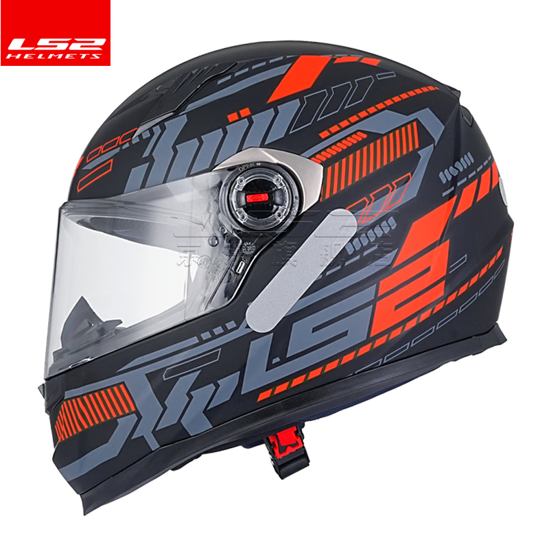 LS2 motorcycle helmet for men and women, all-season racing anti-fog 3C running helmet, go-kart all-season safety helmet FF358, matte black and red crystal (free anti-fog patch + hood) XL (57-58 head circumference recommended)