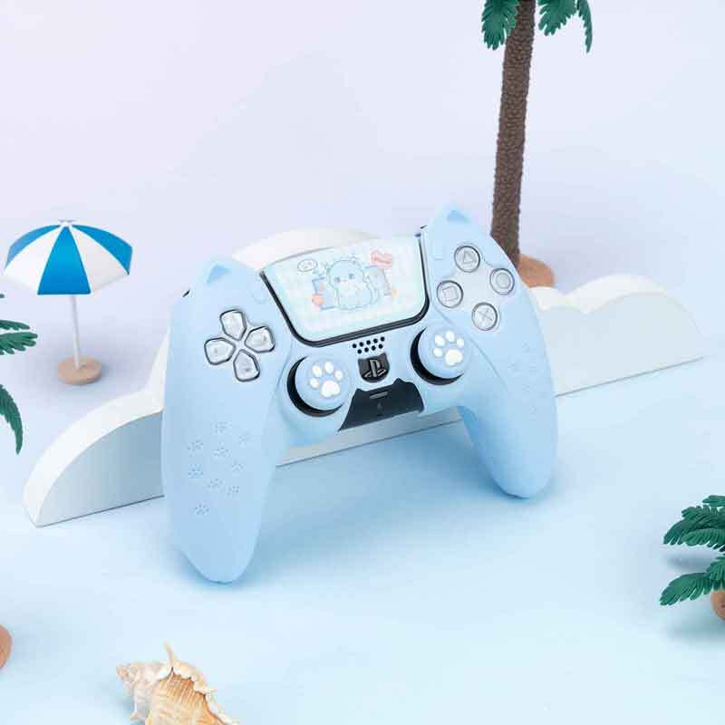 Jixiang PS5 controller protective cover, pink cat ear handle silicone cover, anti-fall, anti-slip, anti-sweat soft shell with cat claw rocker cap set to protect the peripheral accessories of the handle