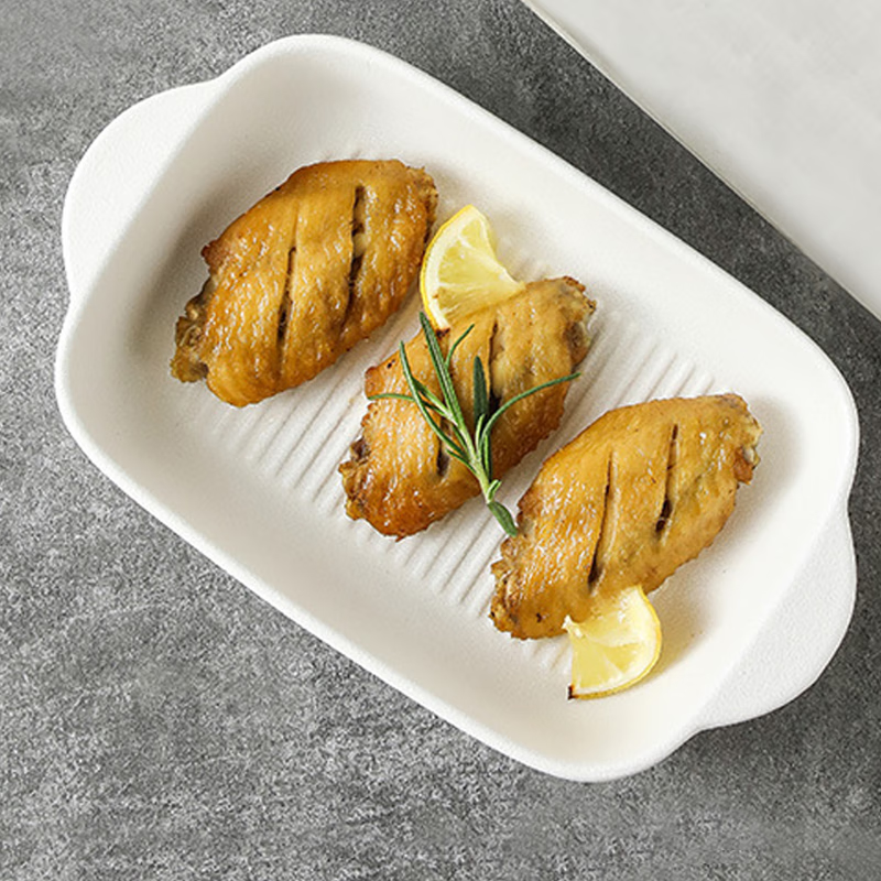 General Meal Ceramic Baking Pan Cheese Baked Rice Plate Double-eared Baking Bowl Plate Oven Microwave Plate Two Pack