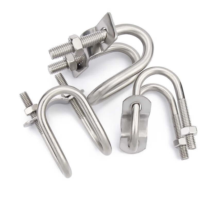 Jinchao 304 stainless steel double U-bolt screw U-shaped buckle cross water pipe clamp holder pipe clamp hoop M8*32*32-M8*1 inch*1 inch