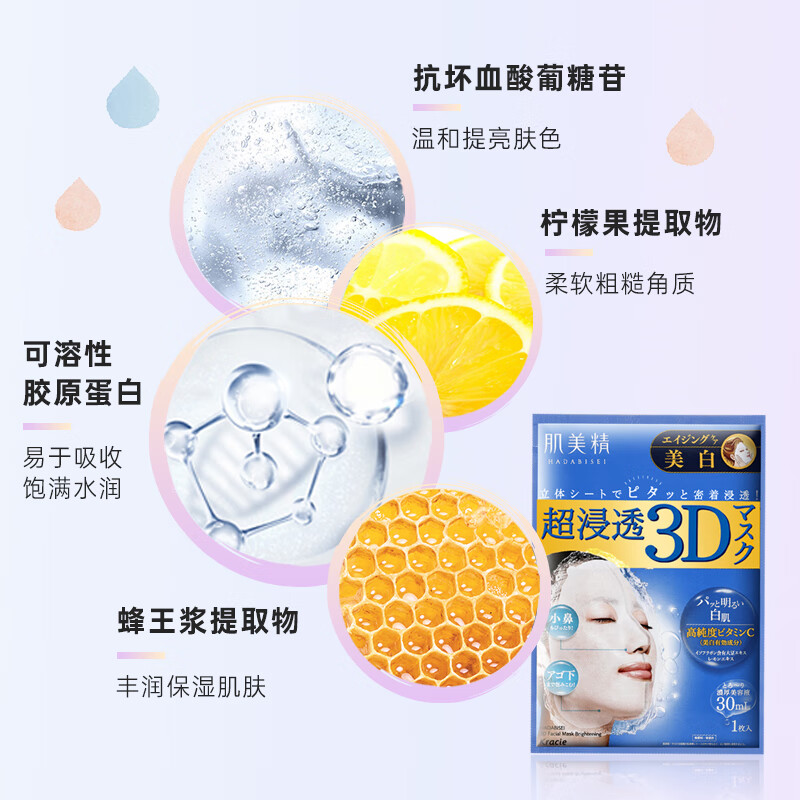 Kracie 3D Blue Mask 4 pieces/box, whitening, brightening and hydrating skin care for boys and girls, imported from Japan, birthday gift